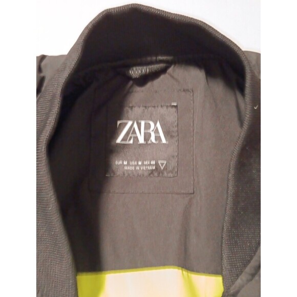 Zara Long Puffer Coat Jacket Black Green Quilted Medium Snow Cold Winter - Picture 6 of 12